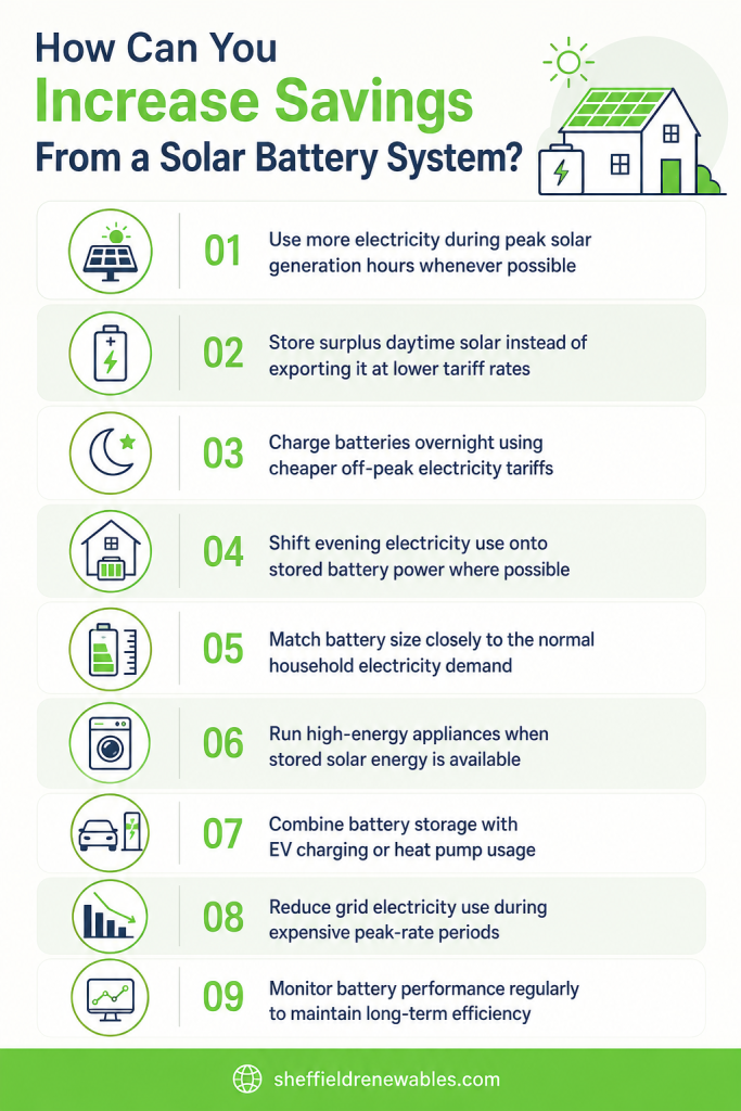 how can you increase svaings from a solar battery systems