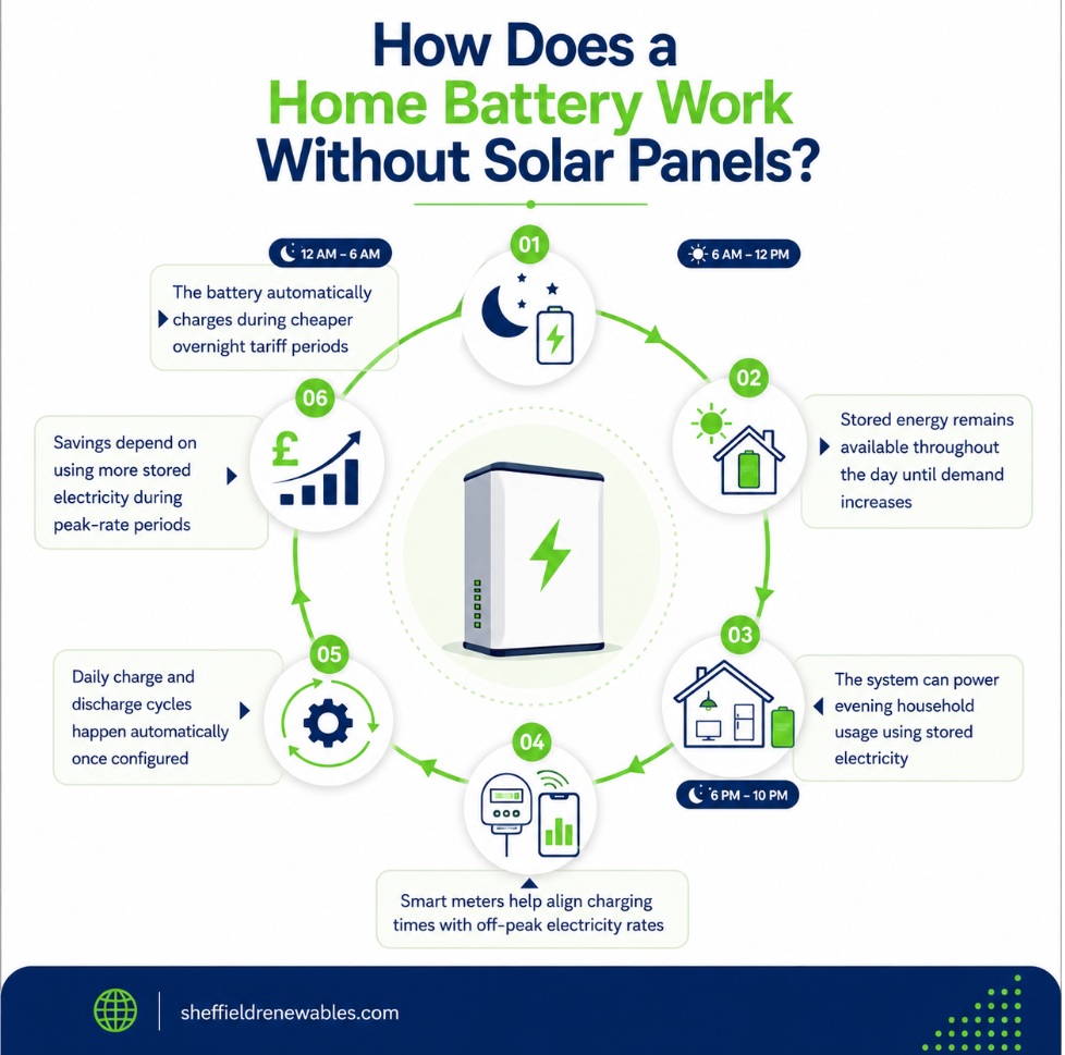 How does battery work without solar panel
