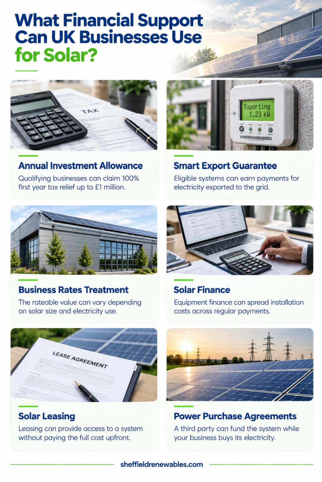 What financial support can UK businesses use for solar